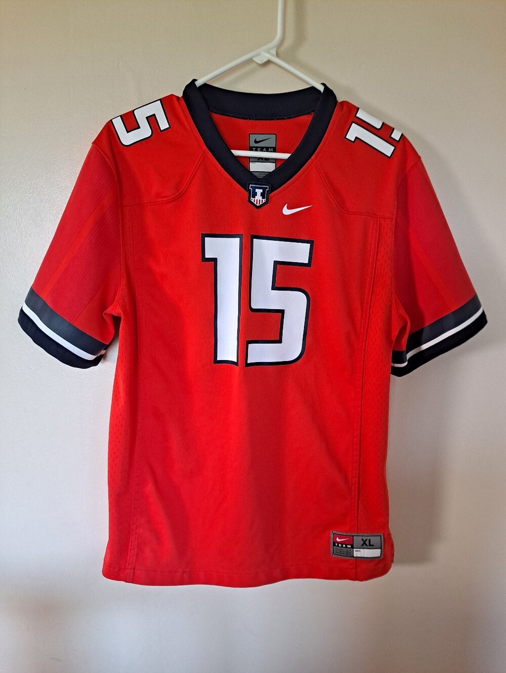 Nike Orange Football Jersey with White #15 and Navy Trim